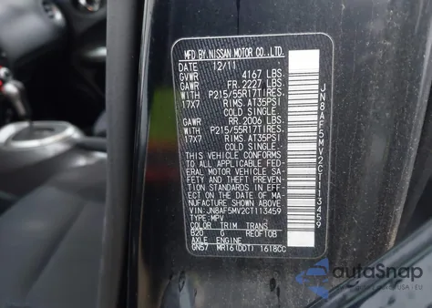 2012 Nissan Juke Sv z USA, uszkodzony, nr VIN JN8AF5MV2CT113459